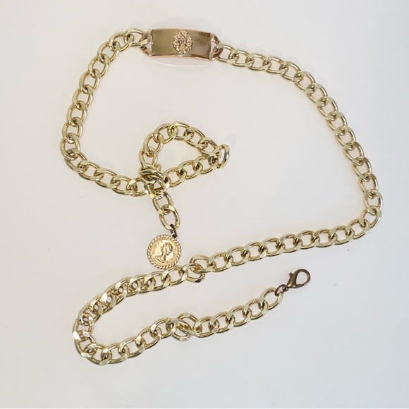 Vintage Lions Head & Coin Medallion Gold Chain Adjustable Belt main image 12